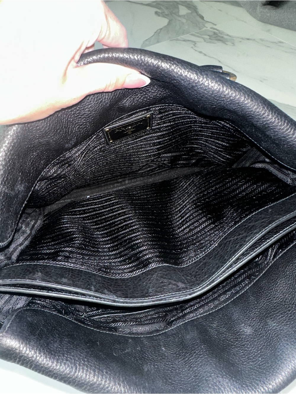Authentic Prada Double Vitello Daino Black Leather Tote Bag Purse - Picture 8 of 16
